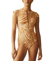 Aur Ocea Notae Panelled Cap Sleeve One Piece In Light/pastel Brown/natural