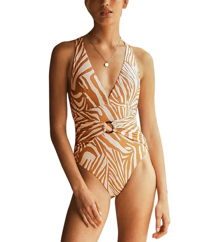 Aur Ocea Notae Plunge One Piece With Ring In Neutrals