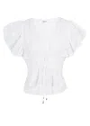 Aur Ocea Ruffle Sleeve Drawstring Top Vinya In White