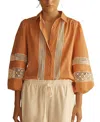 Aur Ocea Tangelo Lace Trim Billow Sleeve Blouse In Orange