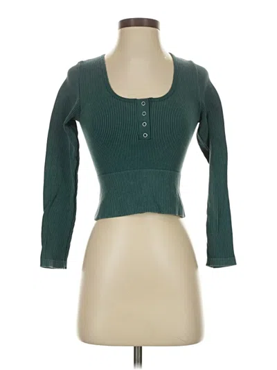 Pre-owned Aura 3/4 Sleeve Top Teal Sweetheart Neckline Tops In Blue