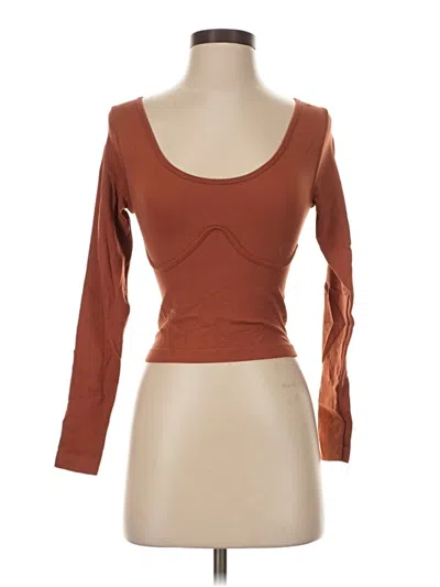 Pre-owned Aura Long Sleeve Top Brown Sweetheart Neckline Tops