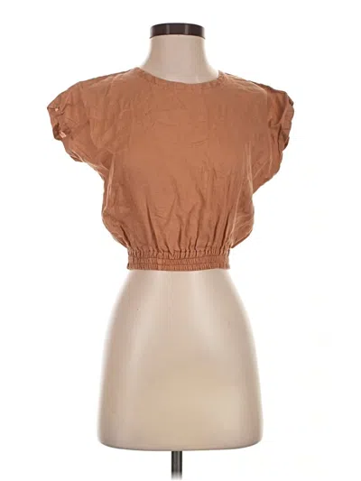 Pre-owned Aura Short Sleeve Top Brown Ruffles Neckline Tops