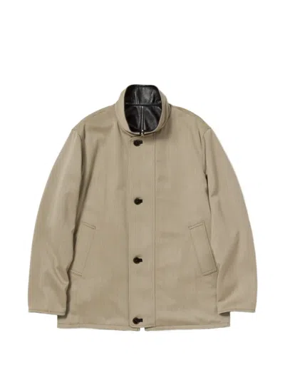 Auralee Reversible Wool-twill Leather Coat In Neutral