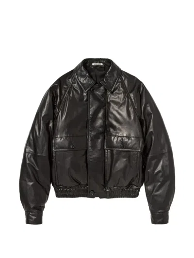 Auralee Padded Leather Jacket In Black