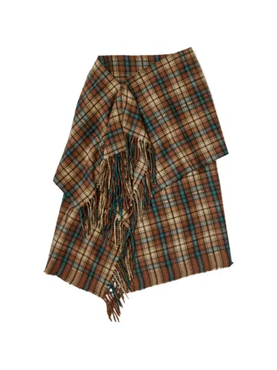 Auralee Check Fringed Midi Skirt In 褐色