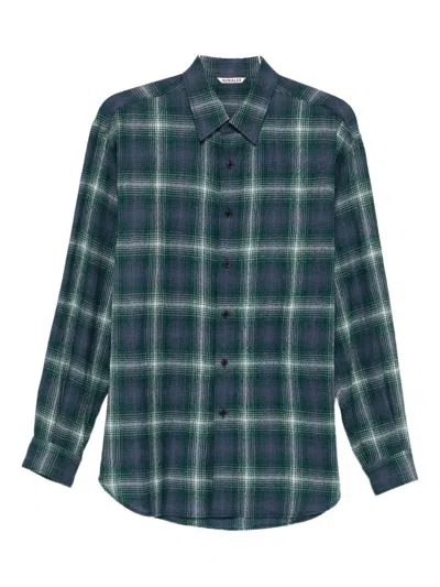 Auralee Airy Wool Check Shirt In Blue