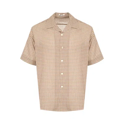 Pre-owned Auralee Airy Light Cotton Check Half Sleeved Shirt 'brown Gingham Check' | Men's Size 4