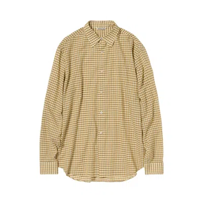Pre-owned Auralee Airy Light Cotton Check Shirt 'mustard Gingham Check' | Yellow | Women's Size 1