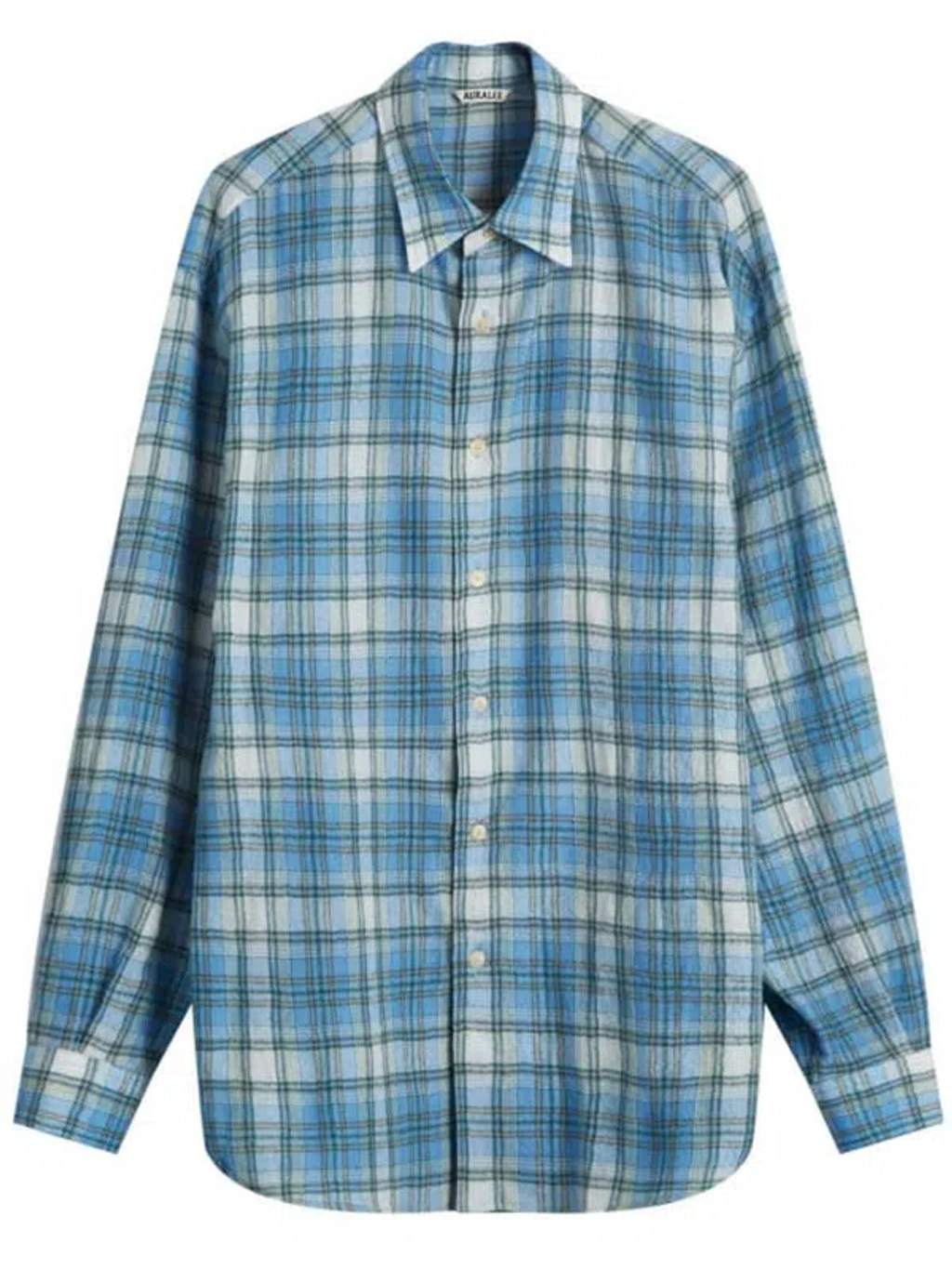 Auralee Airy Wool Check Shirt In Blue | ModeSens