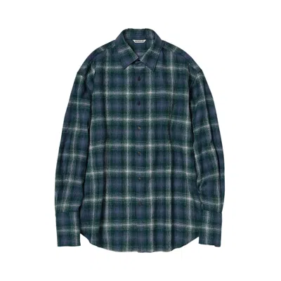 Pre-owned Auralee Airy Wool Check Shirt 'forest Green/navy' | Women's Size 1