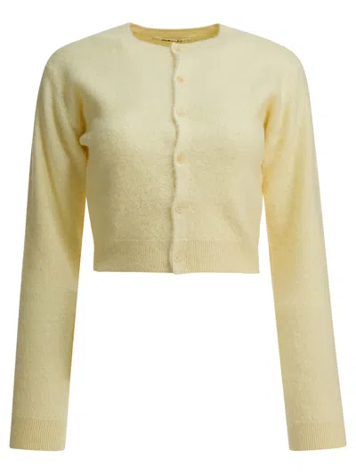 Auralee Cropped Knitwear With Long Sleeves And Ribbed Hem In Yellow