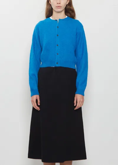 Auralee Alpaca Fur Knit Crew Neck Cardigan In Blue