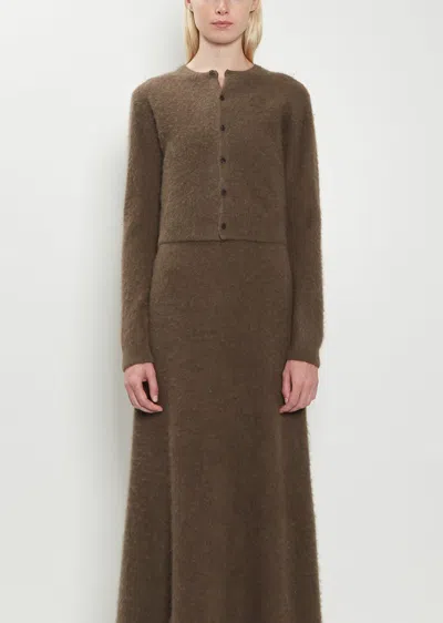 Auralee Alpaca Knit Crewneck Cardigan In Brown