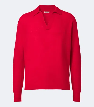 Auralee Alpaca-blend Polo Sweater In Red