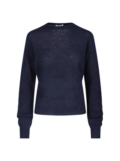 Auralee Blue Fuzzy Textured Cropped Sweater In Multi