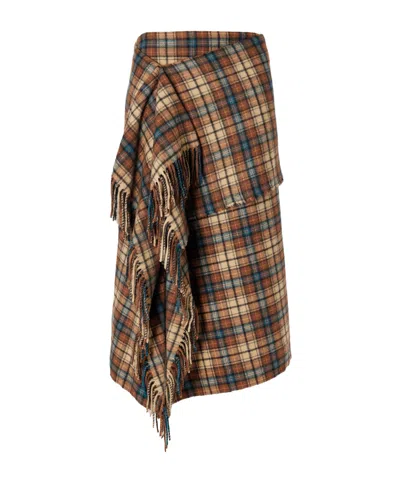 Auralee Asymmetric Fringed Checked Cashmere Wrap Midi Skirt In Multi