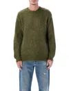 Auralee Soft Mohair Crewneck Sweater With Refined Finish In Green
