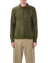 Auralee Brushed Mohair And Wool-blend Polo Sweater In Green