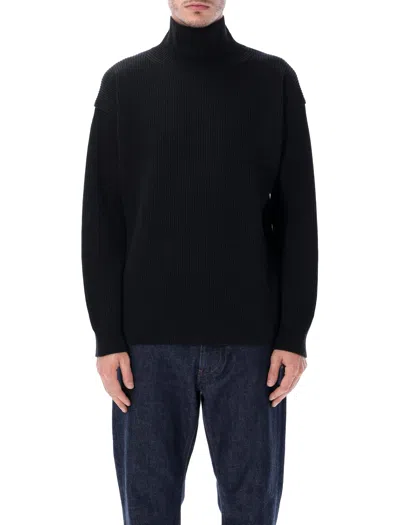 Auralee Brushed Super Kid Mohair Knit Relaxed Polo In Black