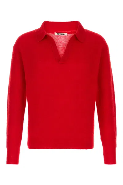 Auralee Baby Suri Alpaca Sheer Knit Skipper Polo In Red