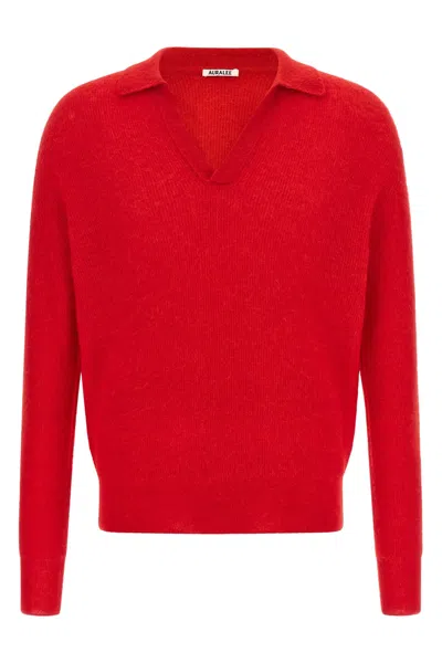 Auralee 'baby Suri Alpaca Sheer' Polo Shirt In Red