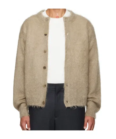 Auralee Beige Brushed Super Kid Mohair Cardigan In Nude