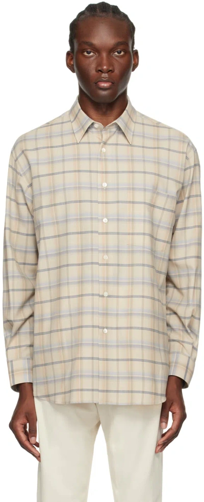 Auralee Beige Check Shirt In Light Beige Check