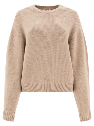 Auralee Beige Knit Sweater With Ribbed Details In Metallic