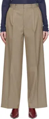 Auralee Beige Light Wool Max Gabardine Two-tuck Trousers In Green