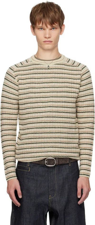 Auralee Beige Shetland Wool Cashmere Rib Knit Sweater In Neutral