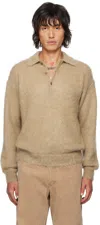 AURALEE BEIGE SUPER KID MOHAIR POLO