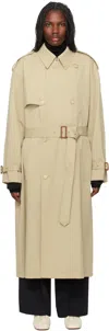 Auralee Beige Wool Cavalry Twill Laminate Trench Coat In Light Khaki