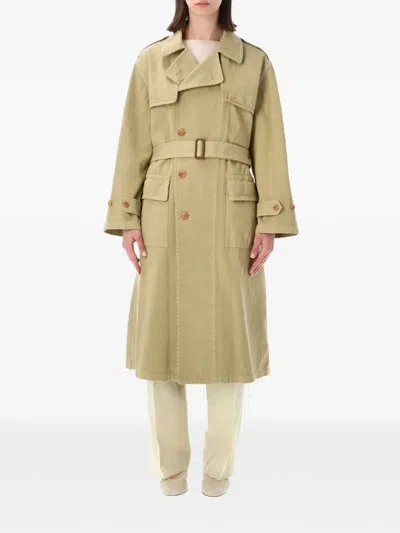 Auralee Belted Trench Coat In Green