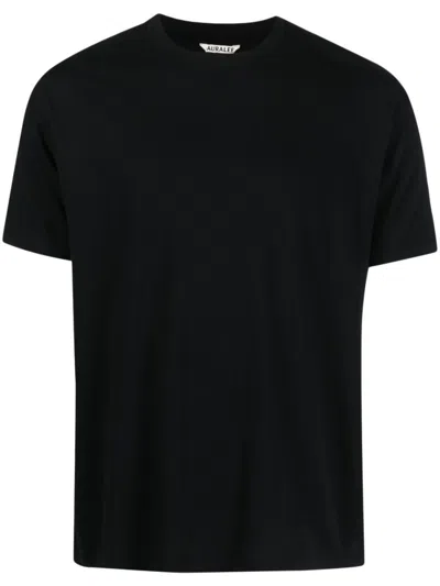 AURALEE BLACK COTTON CREWNECK T-SHIRT
