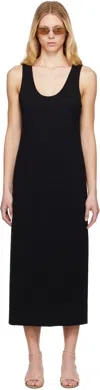 Auralee Black Cotton Silk Stretch Knit Midi Dress In Black