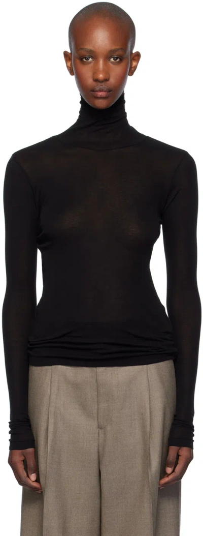 Auralee Black High Gauge Sheer Rib Turtleneck