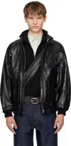 Auralee Black Lamb Leather Zip Blouson Jacket In Black