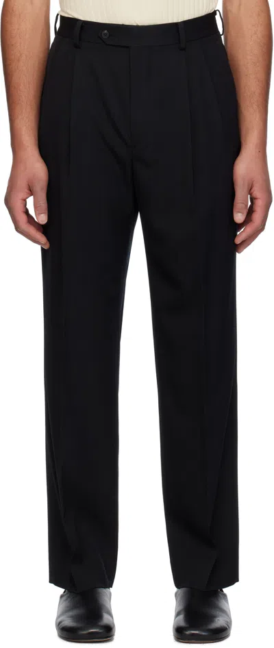 Auralee Black Light Wool Max Gabardine Two-tuck Trousers In Top Black