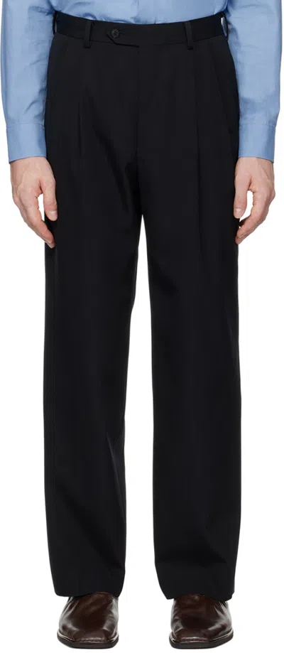 Auralee Black Light Wool Max Gabardine Two-tuck Trousers In Top Black