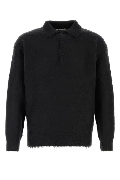 Auralee Black Mohair Blend Polo Shirt