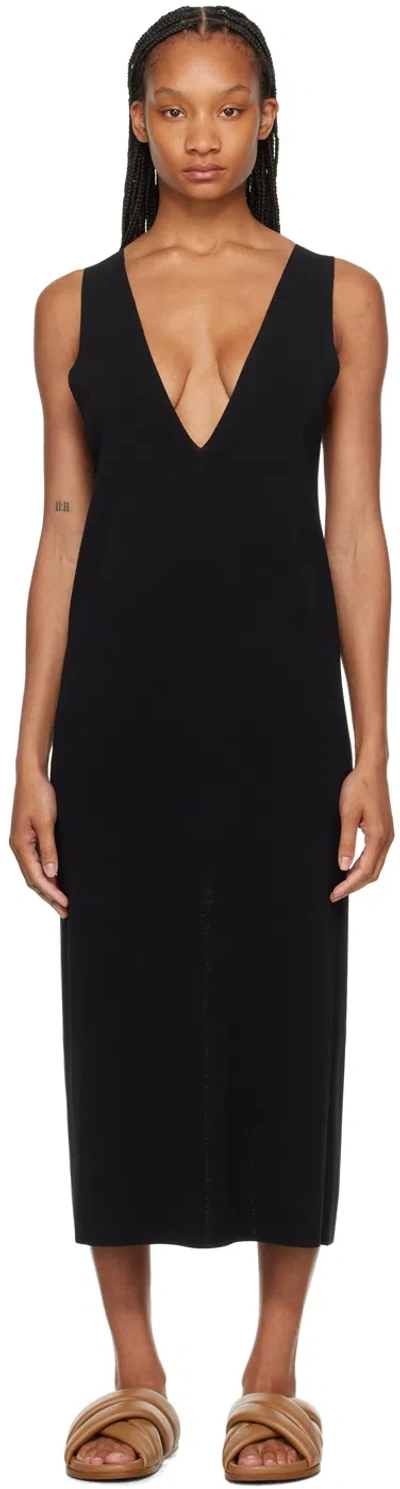 Auralee Black Plunging Midi Dress