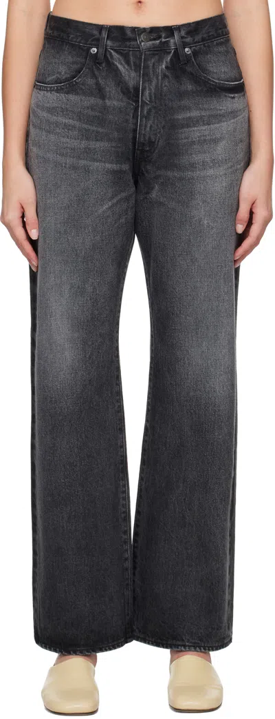 Auralee Black Selvedge Faded Heavy Jeans In Faded Black