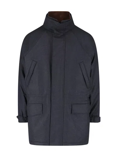 Auralee Black Structured High Collar Jacket In Gray