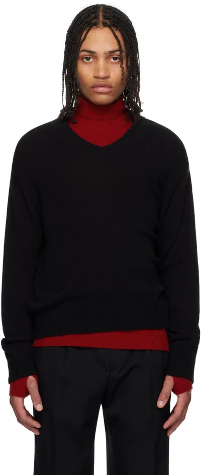 Auralee Black Summer Cashmere Knit V-neck Sweater