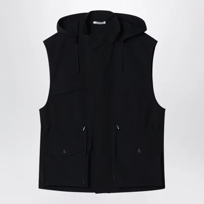 AURALEE AURALEE BLACK WOOL CANVAS GILET WITH DRAWSTRING