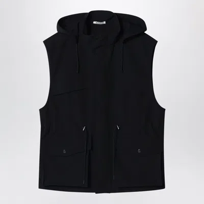 Auralee Black Wool Canvas Gilet With Drawstring In Blue