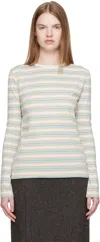 Auralee Blue & Beige Gradient Stripe Jersey L/s T-shirt In Green