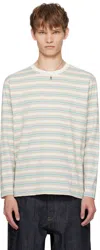 Auralee Pastel Stripe Long-sleeve Shirt With Relaxed Fit In Green