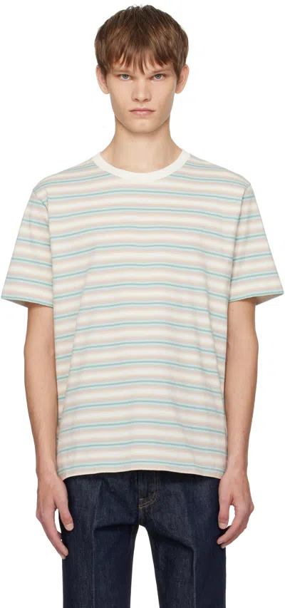 Auralee Blue & Beige Gradient Stripe Jersey T-shirt